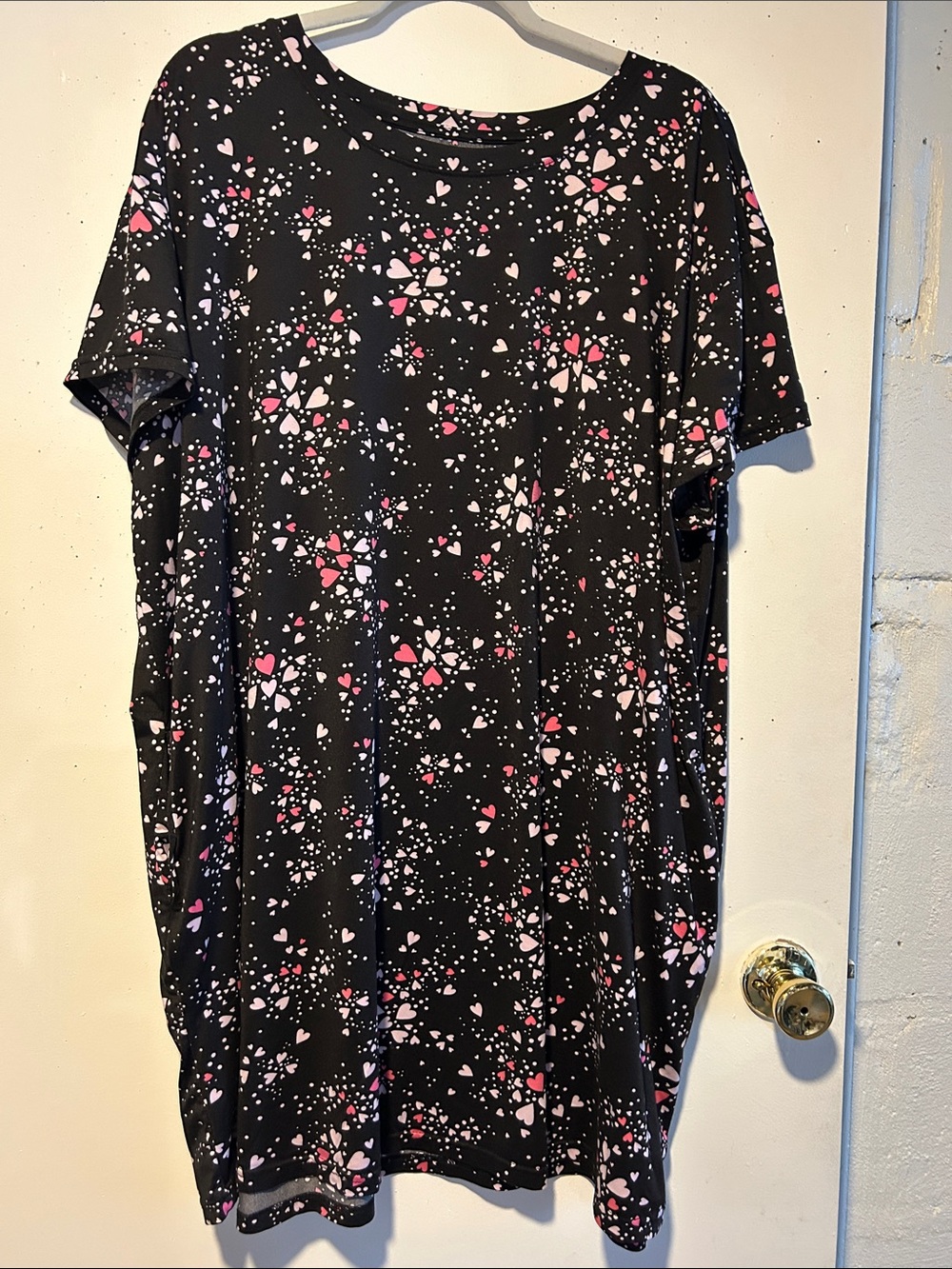 Women's Black and Pink Patterned Sleep Dress